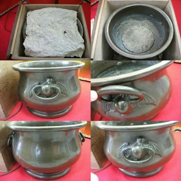 AKa2292 佐張銅蝙蝠耳火鉢 金谷五郎三郎 共箱