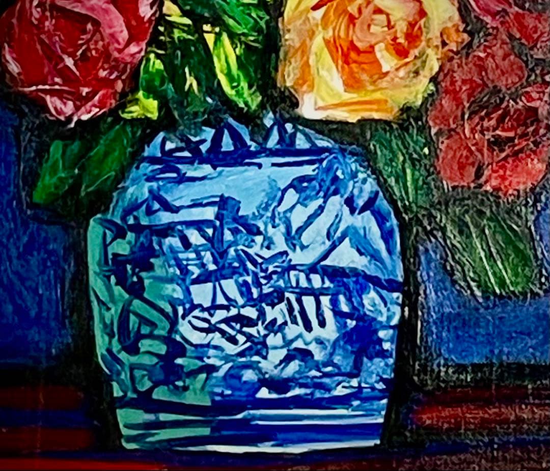 【mさま専用】中川力真作「ばら」油彩6号　サイン・裏書　力強い筆致と鮮やかな色彩