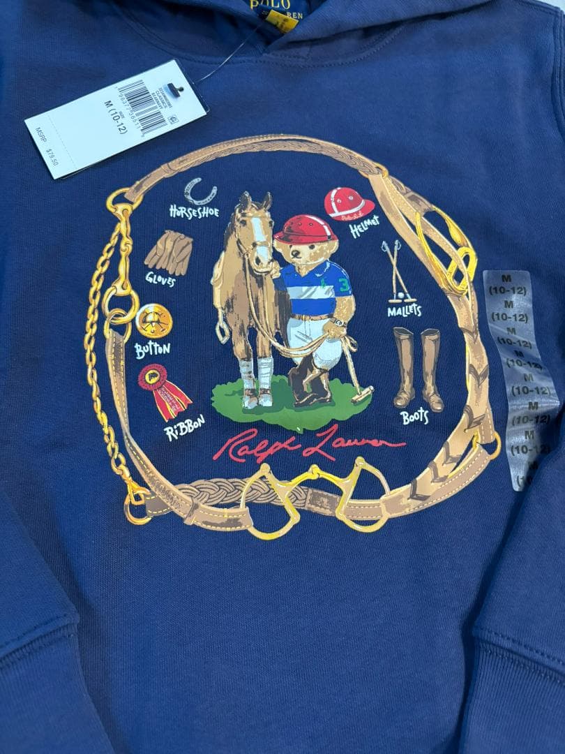 今季新品ラルフローレンスウェット　ポロベア パーカー　紺色　ボーイズM　150