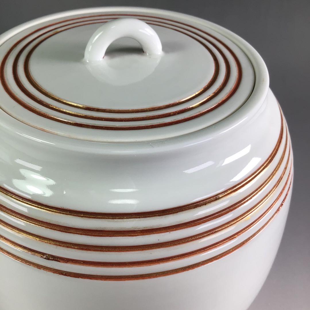 Ｒ７１４　水指　『石崎光四郎造』『而妙斎　書付』『色絵金彩線文』　共箱　茶道具