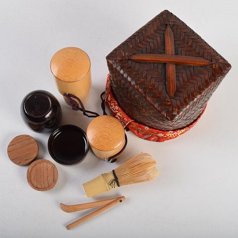 茶道具 御所篭 茶籠 黒楽茶碗 棗など 八点 一式 仕覆付