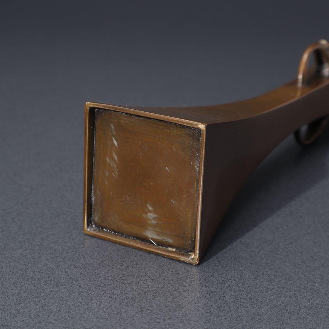 唐銅　四方形耳付き花入　花生け　桐箱　R1517ダN2