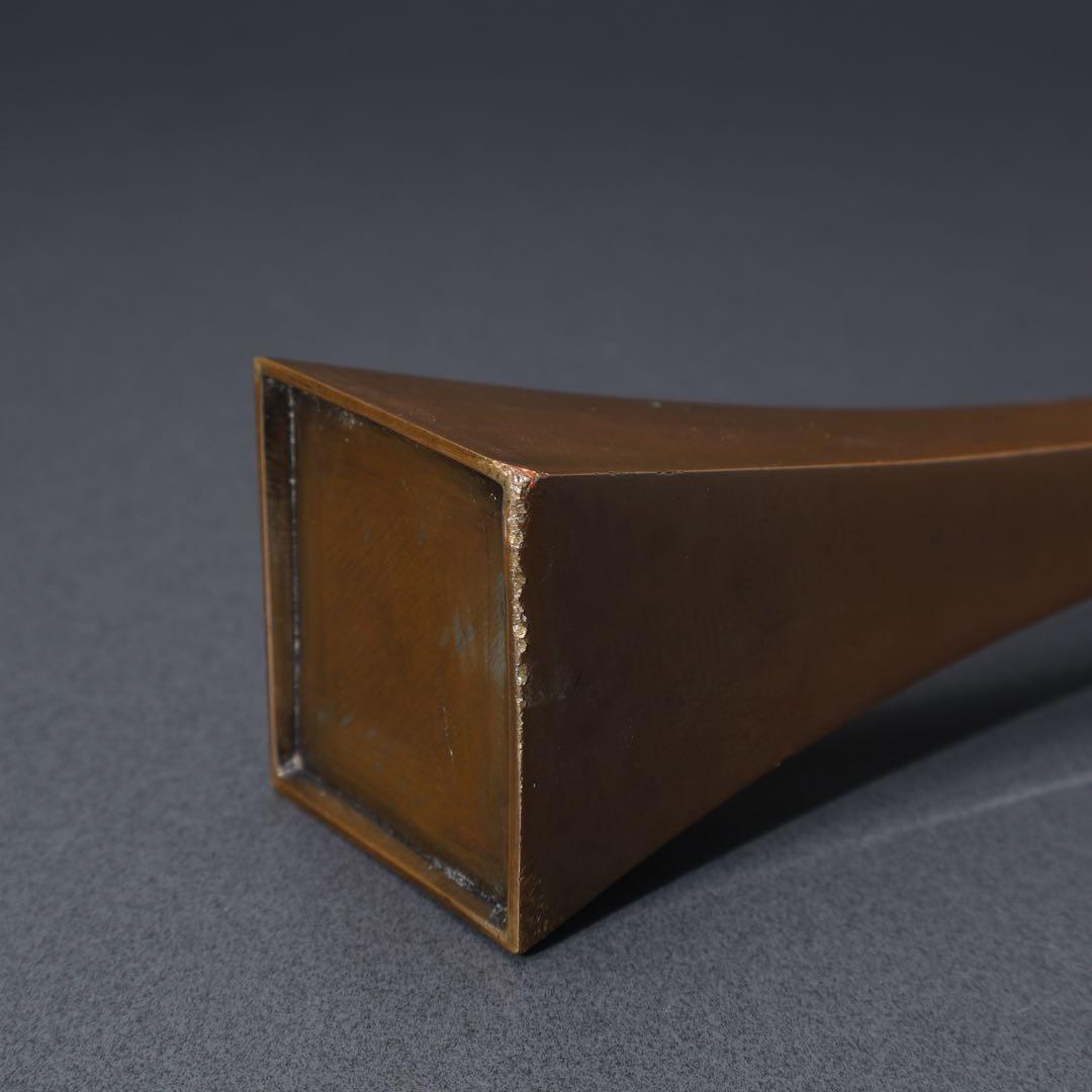 唐銅　四方形耳付き花入　花生け　桐箱　R1517ダN2