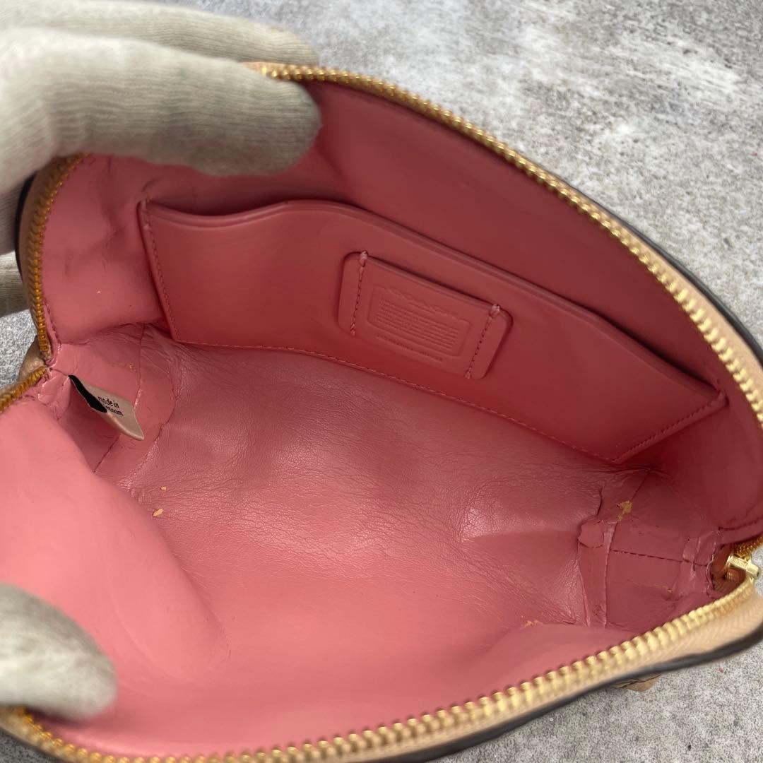 美品】COACH コーチ ポーチ 花柄 レザー ピンク ベージュ - メルカリ