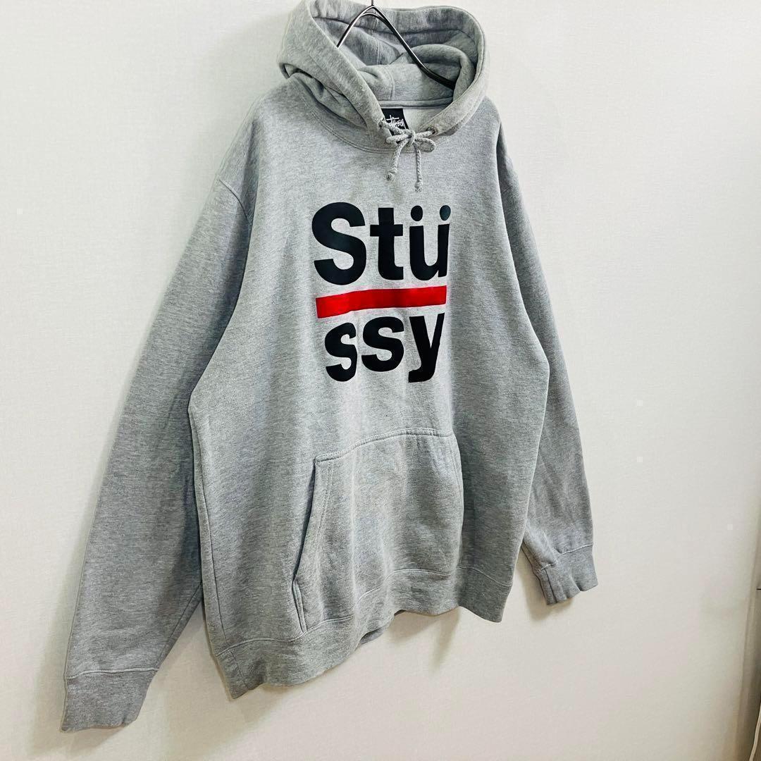 【大人気】ステューシー パーカー サイズL　 グレー ビックロゴ