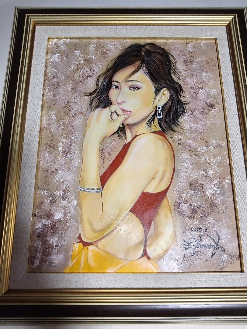 絵画、油彩、6F美人画、裸婦、山本英二、夏の風、額縁付き真作、肉筆