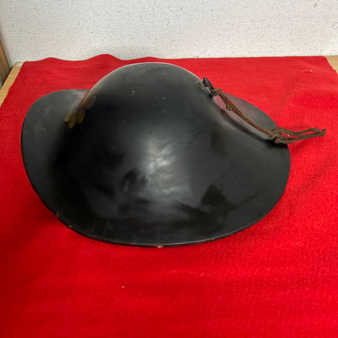 九曜紋　平陣笠 家紋入 黒漆塗 骨董 アンティーク/甲冑/鎧兜/足軽/武具