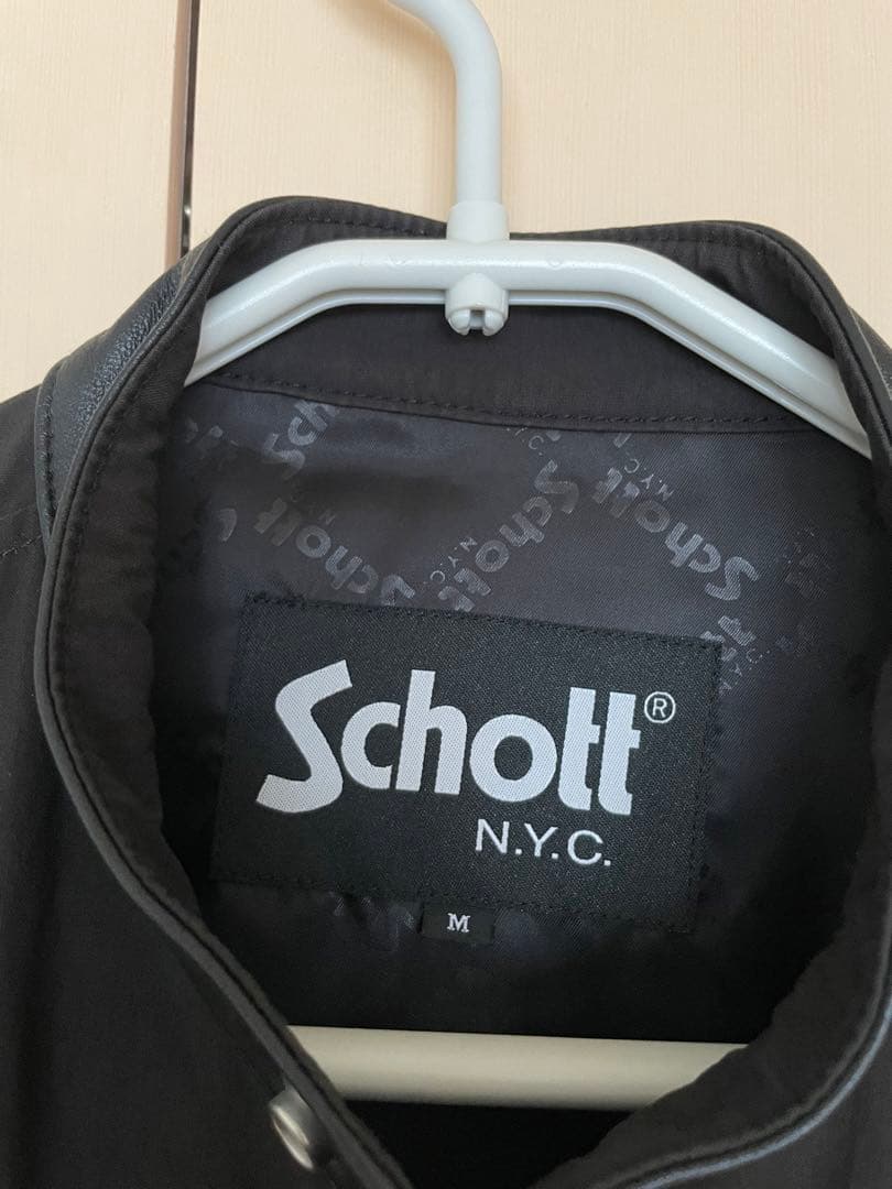 Schott レザーコンビシングルライダース ブラック MEDIUM