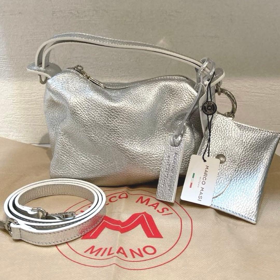 【美品】MARCO MASI ボックストートバッグ　2way シルバー