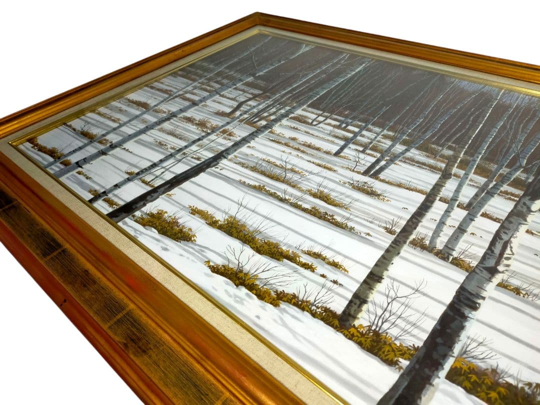 希少】若井良一「 雪の白樺林 」 大作 油彩 元三軌会員、文部大臣奨