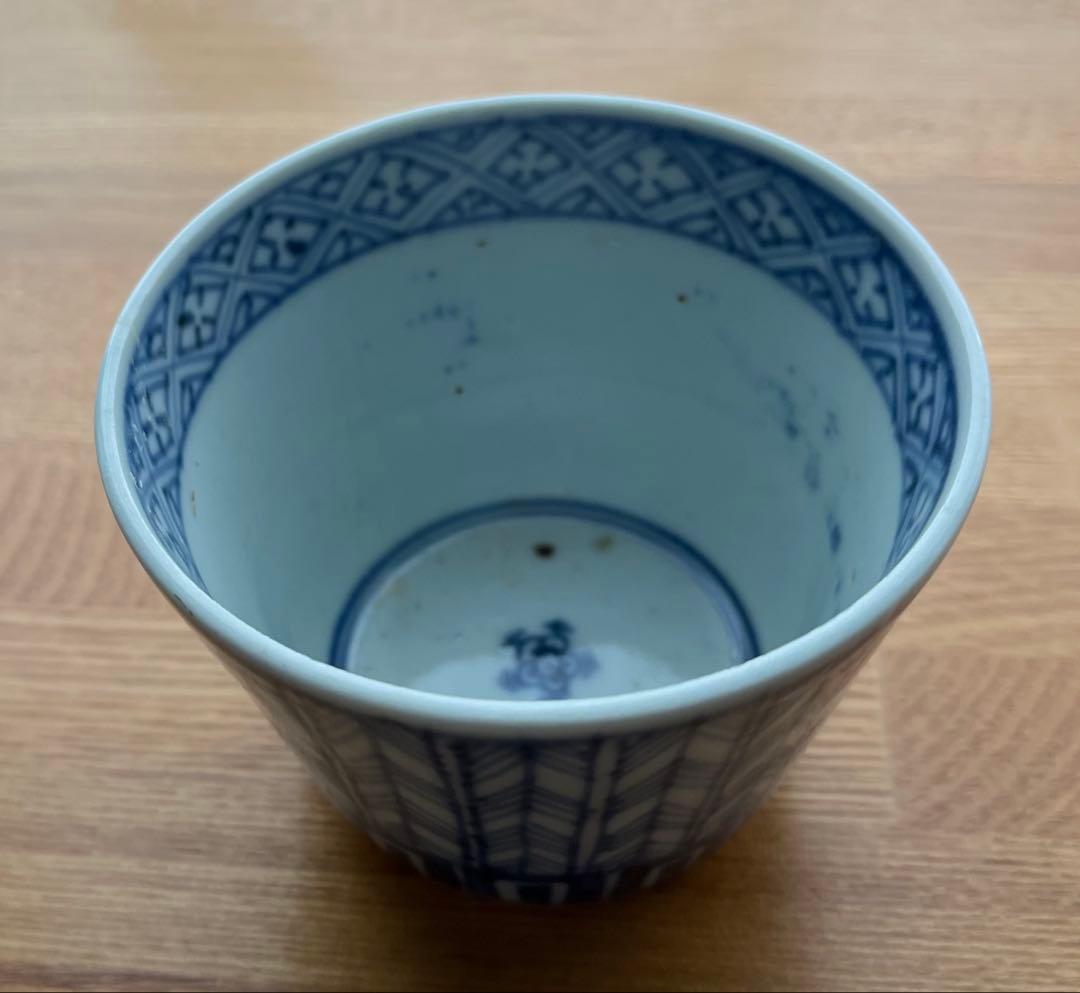 蕎麦猪口　古伊万里　矢羽根　染付　そば猪口　江戸時代　アンティーク　骨董　食器