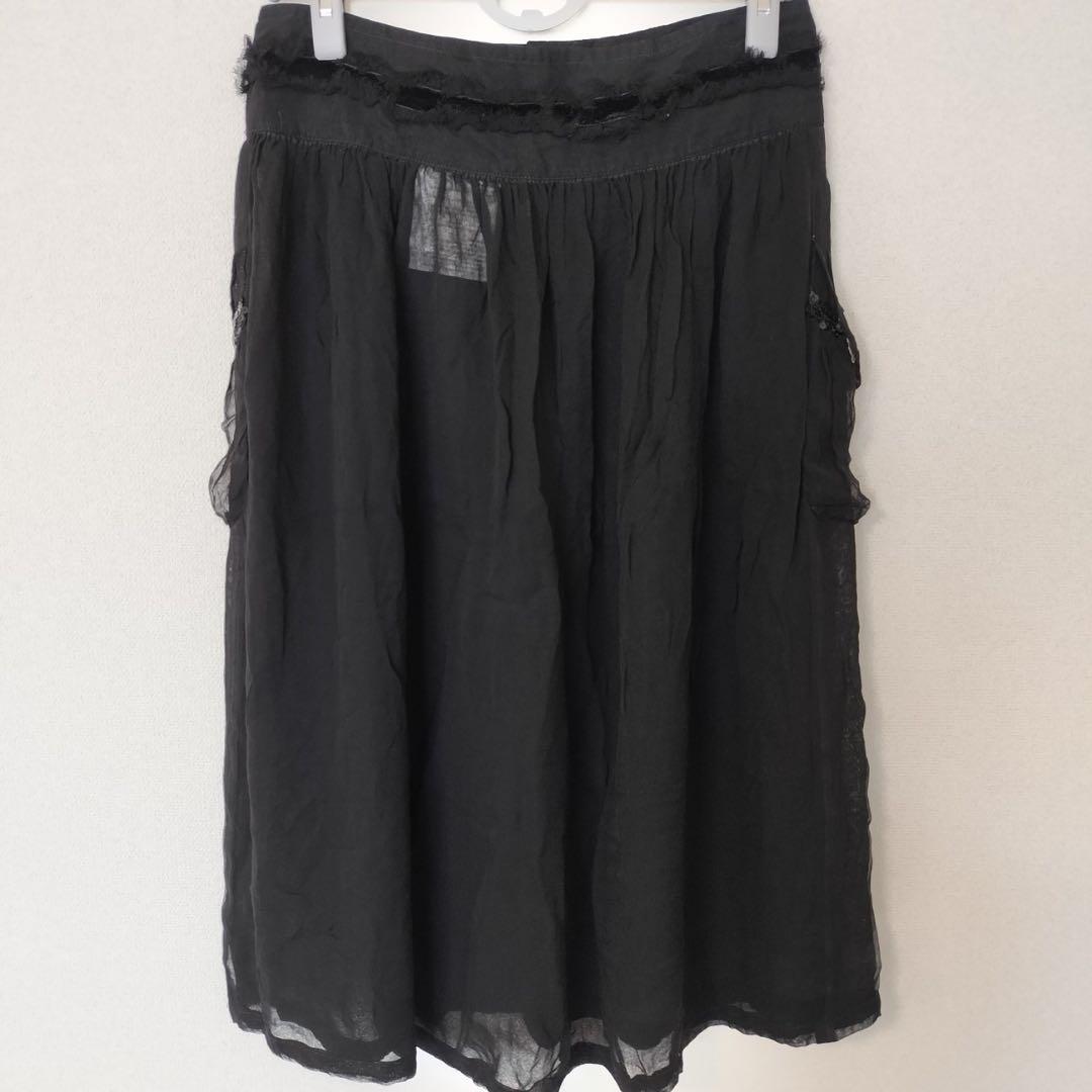 コムデギャルソン(M)シフォンスカート/黒/前ボタン/両脇ポケット/シアー