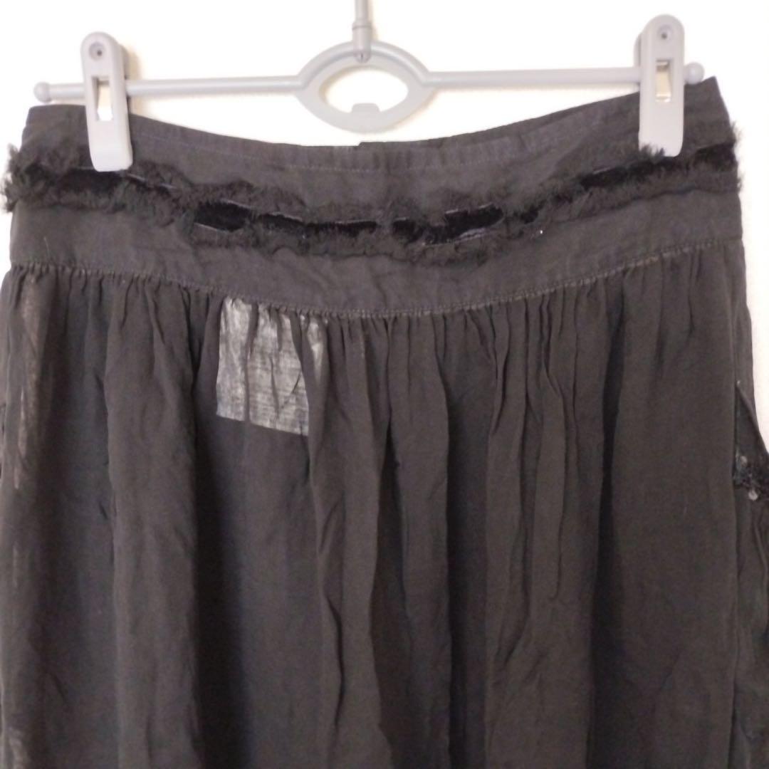 コムデギャルソン(M)シフォンスカート/黒/前ボタン/両脇ポケット/シアー