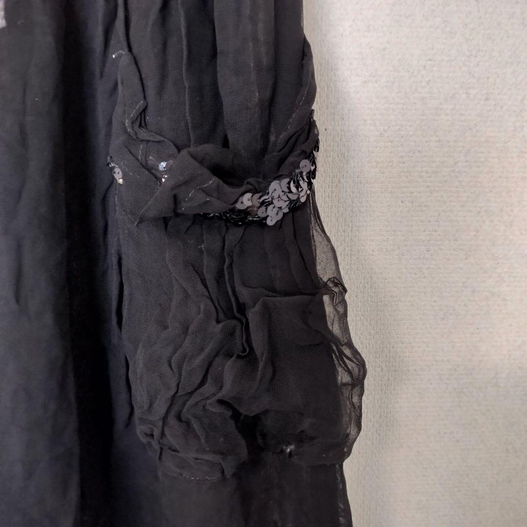 コムデギャルソン(M)シフォンスカート/黒/前ボタン/両脇ポケット/シアー