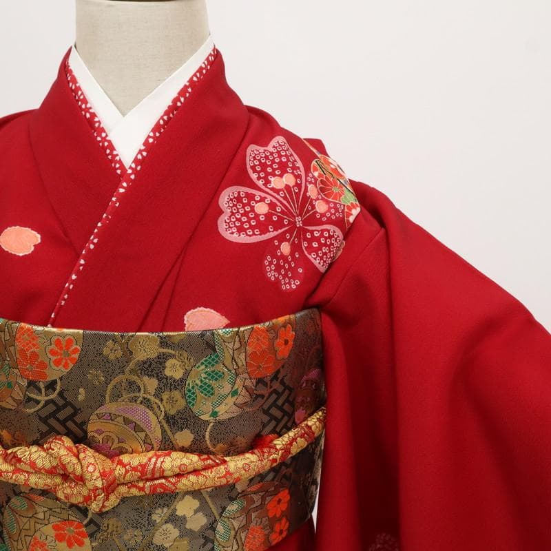 Oreo　七五三 七歳 着物 女児 花と毬 月兎模様 赤 化繊 11RR5