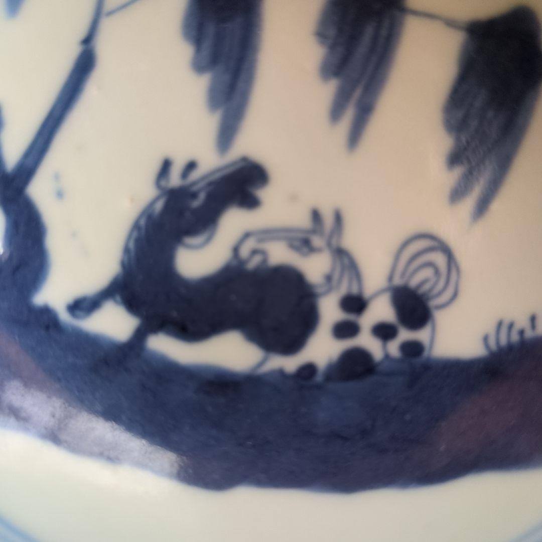 青白磁 動物モチーフ 皿 4枚セット 古染付 馬の絵柄 午年