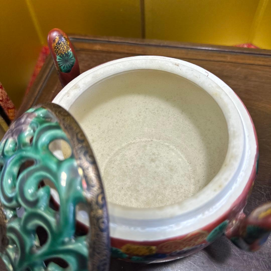 香炉，湯呑み，九谷焼，九谷木米，3点 美術品・アンティーク・コレクション