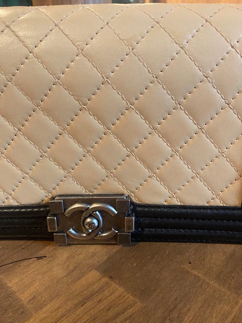 ♡*様 ボーイシャネル25 バイカラー チェーン ショルダーバッグ　ベージュ ラ