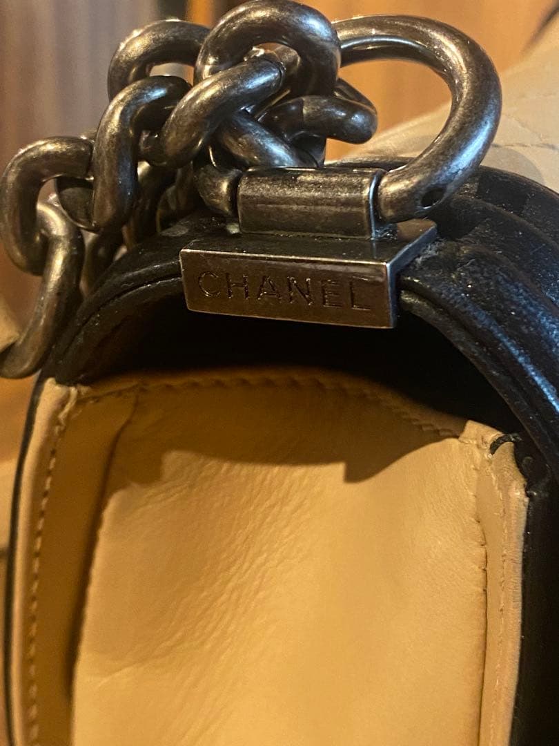 ♡*様 ボーイシャネル25 バイカラー チェーン ショルダーバッグ　ベージュ ラ