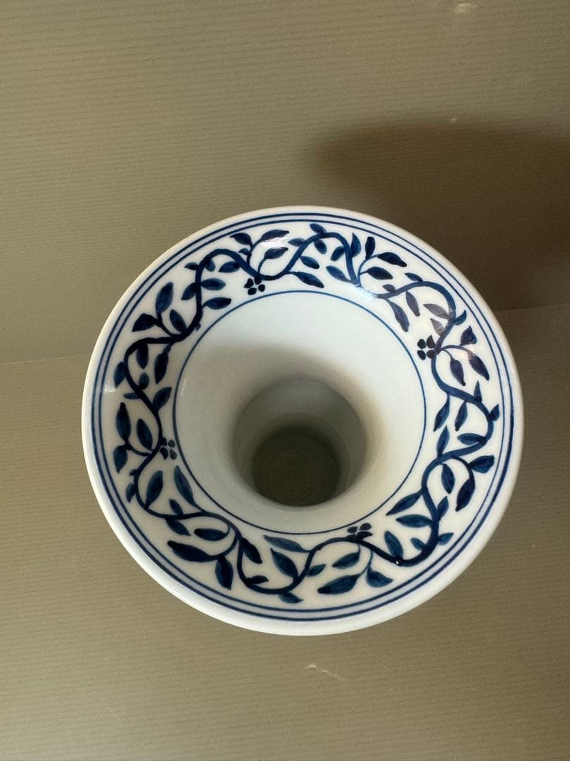 2903 中国骨董　大明萬暦年製銘　染付唐草青花　花瓶　花台付　時代物