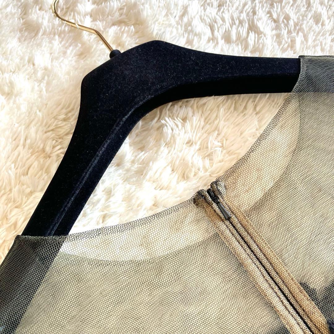 タダシショージ フラワー刺繍 シフォンプリーツワンピース カクテル