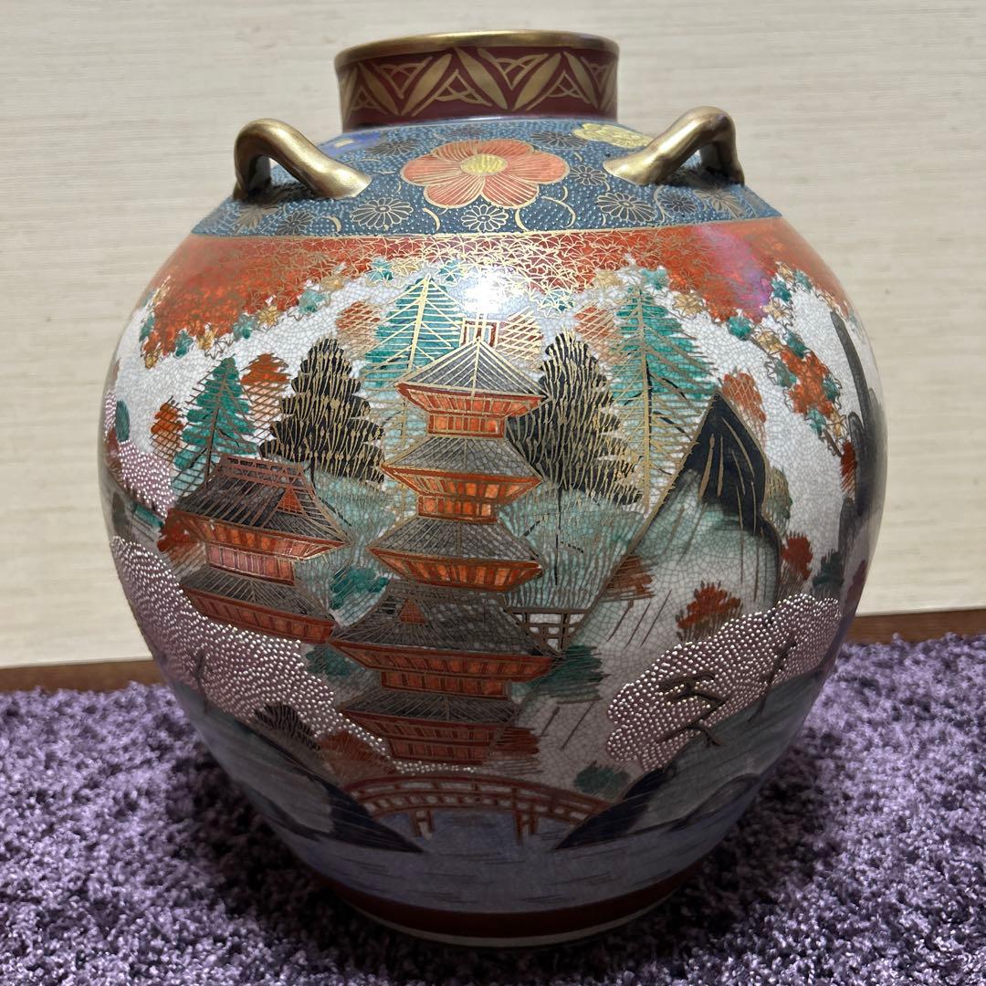 希少　湖東焼飾り壺　金襴手立体釉　大型美品 希少 湖東焼飾り壺 金襴手立体釉 大型美品 希少 湖東焼飾り