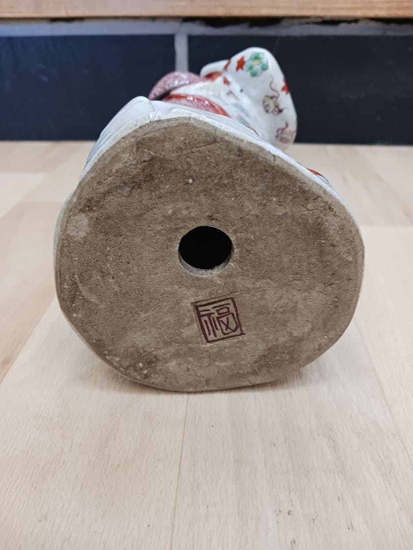 時代物　柿右衛門？　色絵　婦人　人形　陶磁器　在銘　角福　 置物