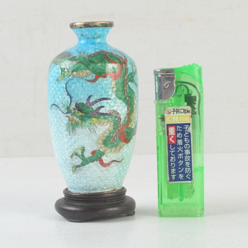 中国 古七宝琺瑯彩 龍文瓶 唐木台 時代箱付 V 9724 上海 香港