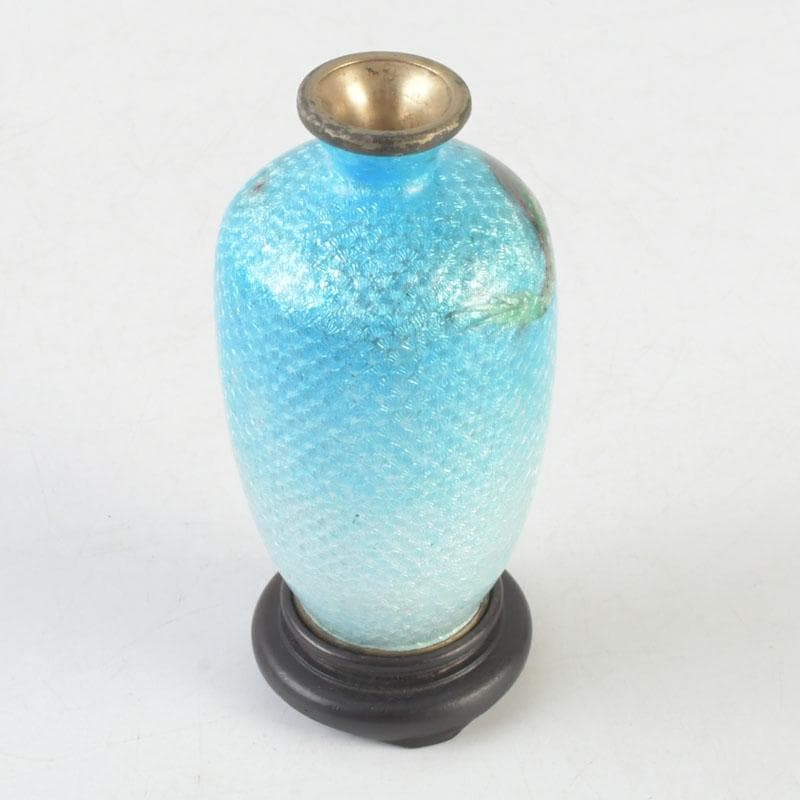 中国 古七宝琺瑯彩 龍文瓶 唐木台 時代箱付 V 9724 上海 香港