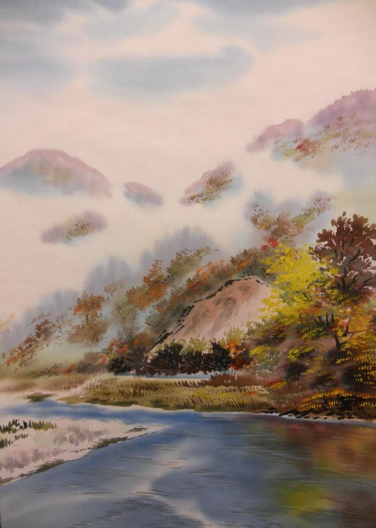 掛け軸 古川翠峯 四万十川 絹本 希少 軸装 茶道具 掛軸 美品