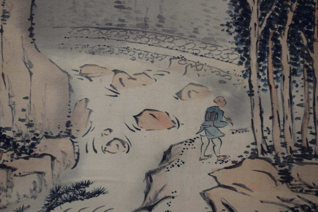 真作】大西太白/山水人物画賛/備中豪渓之図/掛軸☆宝船☆