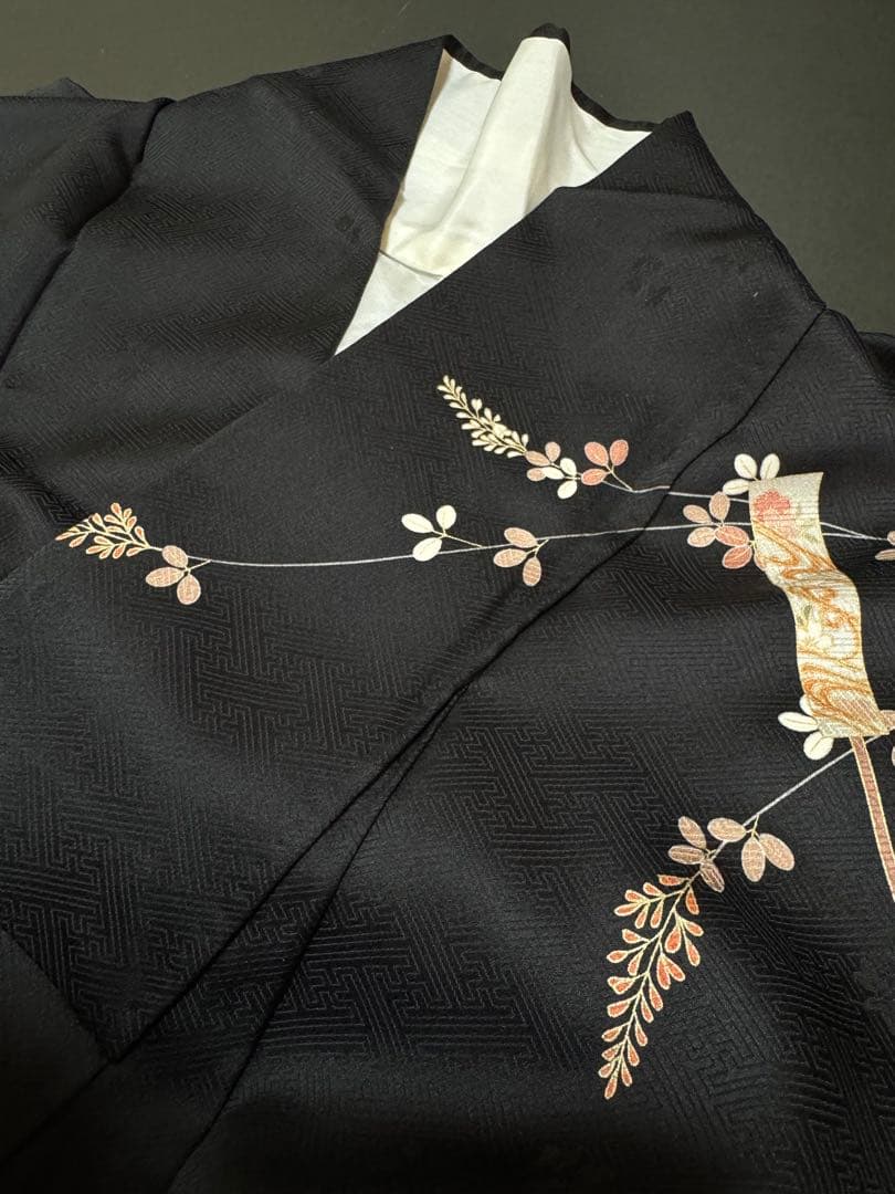 極美品】京都染匠名門「染の川勝謹製」黒地「松萩文様 舞扇