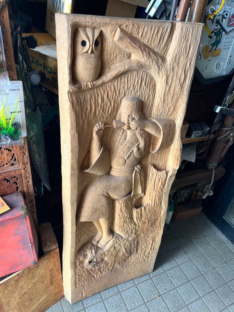アイヌ木彫り壁掛け、 一枚板特大木彫り アイヌ彫刻壁画 、アイヌ特大