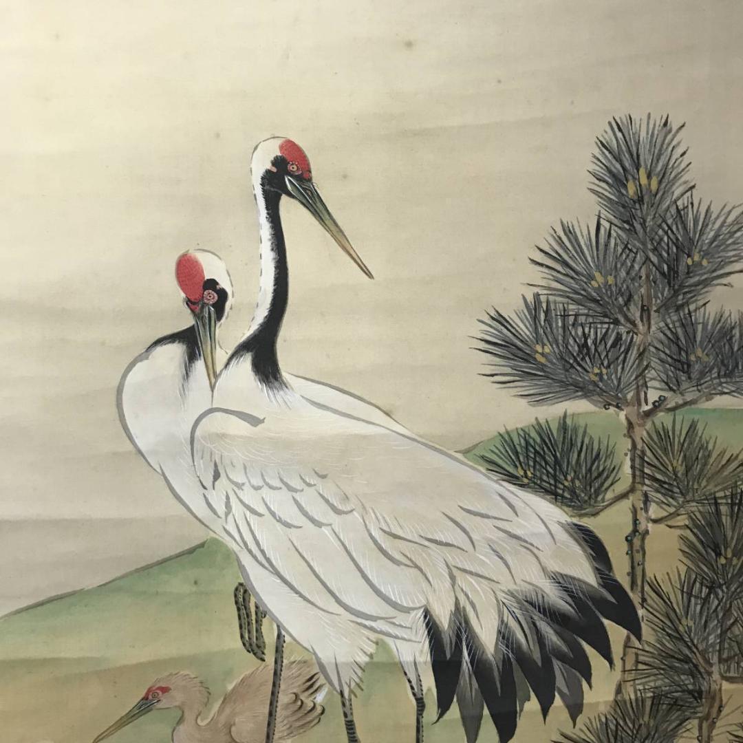 【真作】榊原文翠/寿老鶴亀三幅対/寿老人図/鶴亀図/掛軸/名家伝来/AC-559