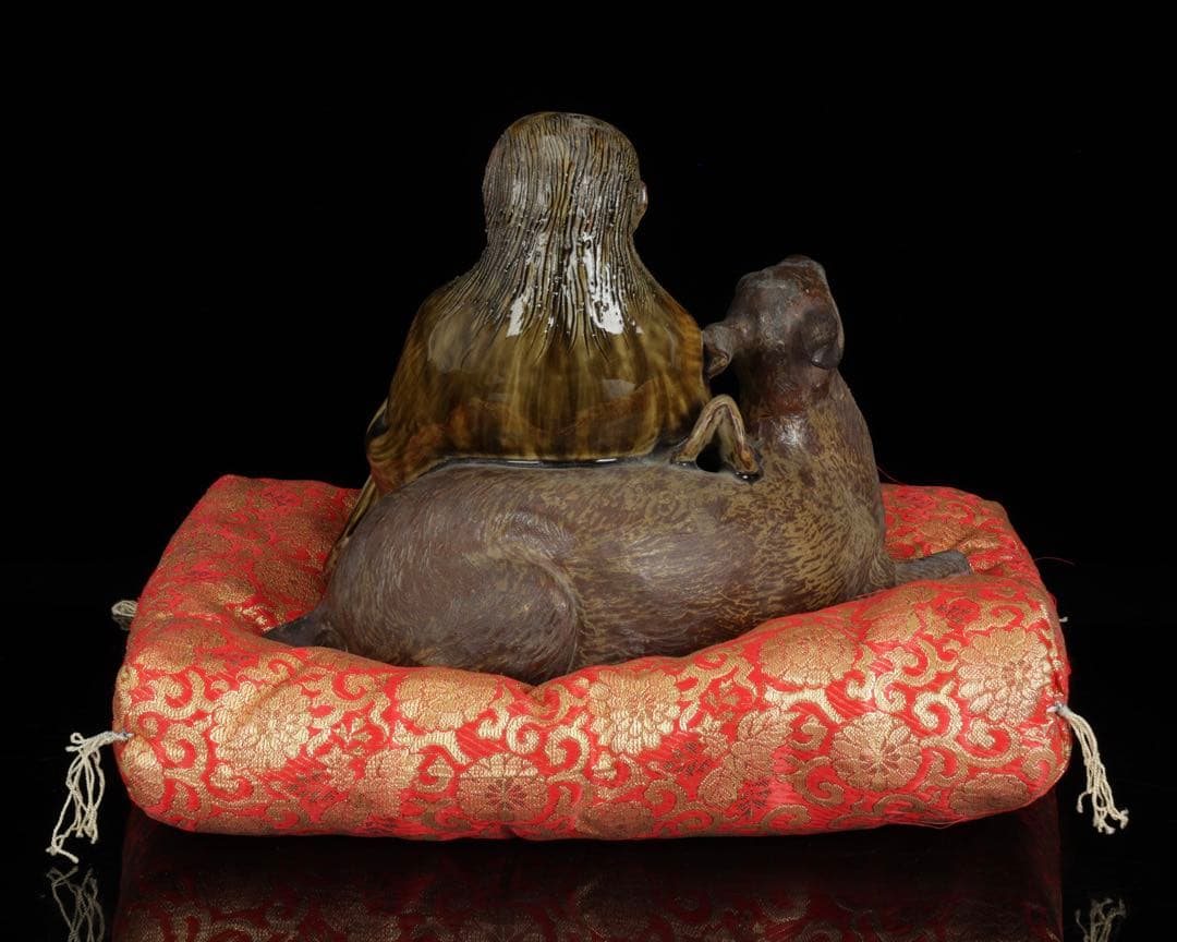 古高取焼】鹿寿老像 七福神 長寿神 福禄寿 縁起物 置物 陶磁器