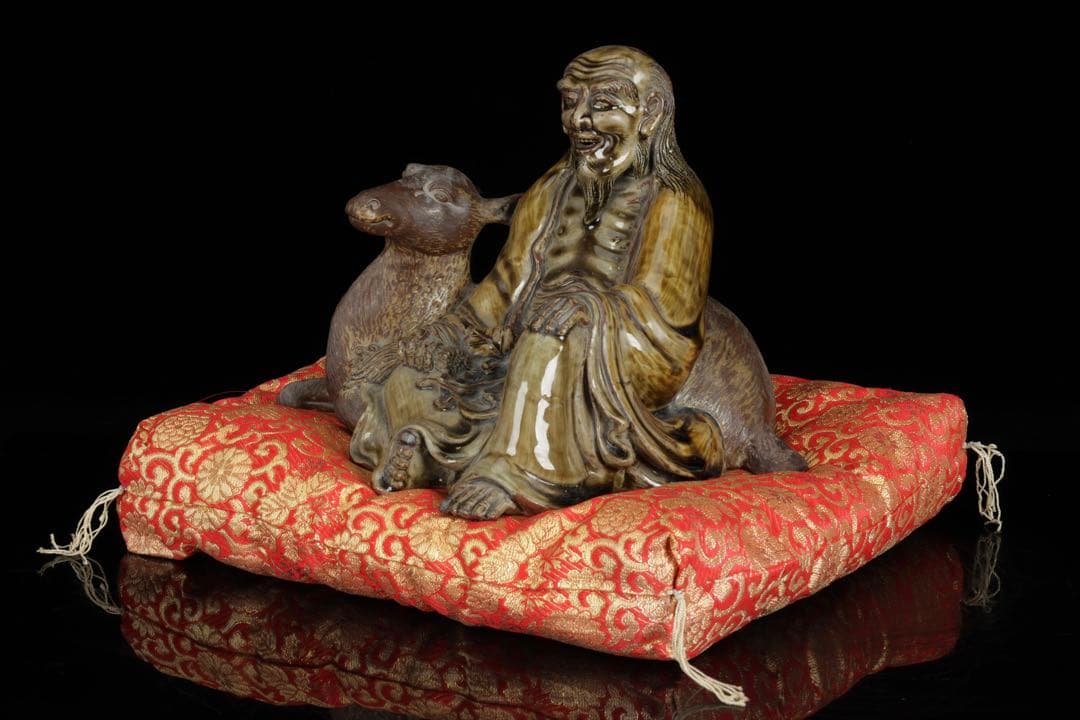 古高取焼】鹿寿老像 七福神 長寿神 福禄寿 縁起物 置物 陶磁器