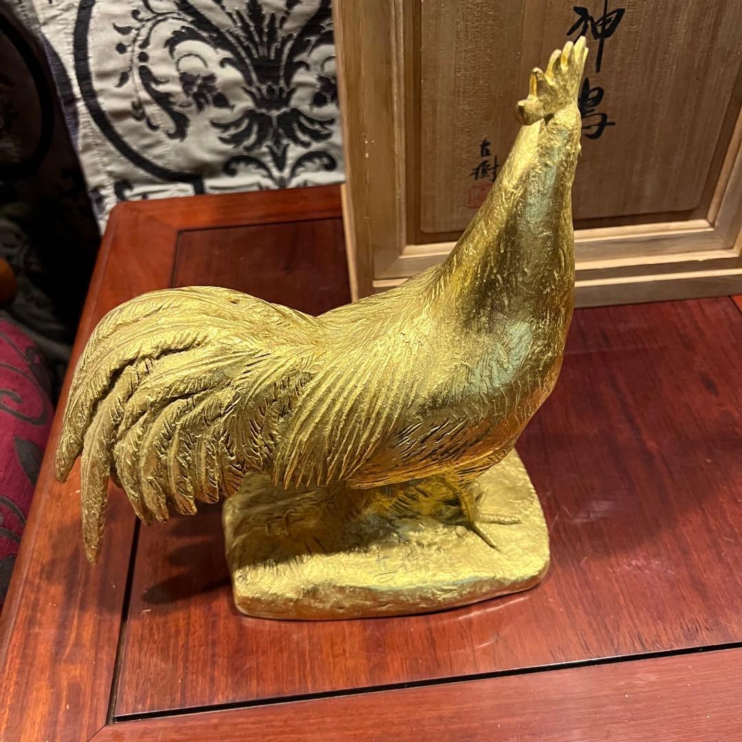 富永直樹 定価25万ブロンズ製 金箔仕上げ 御神鷄 ひとみ桐箱付 酉