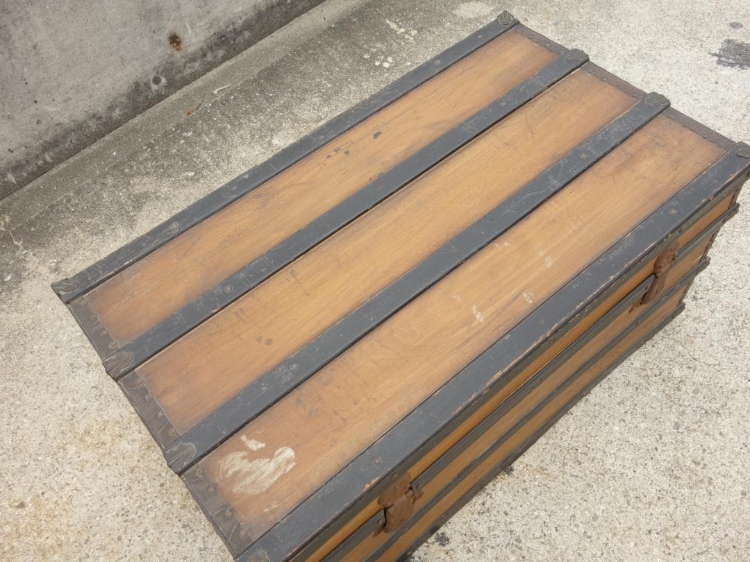 K▽木箱 宝箱 船舶 トランクケース 古道具 収納 (38706)