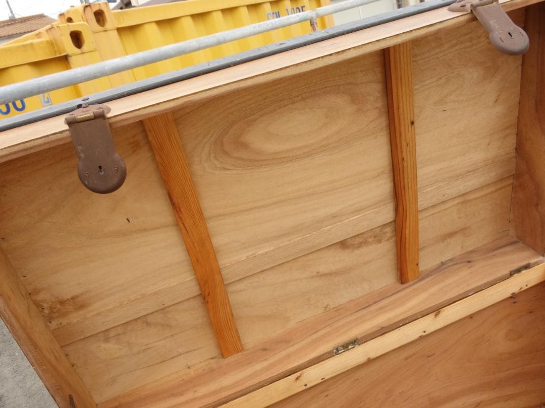 K▽木箱 宝箱 船舶 トランクケース 古道具 収納 (38706)