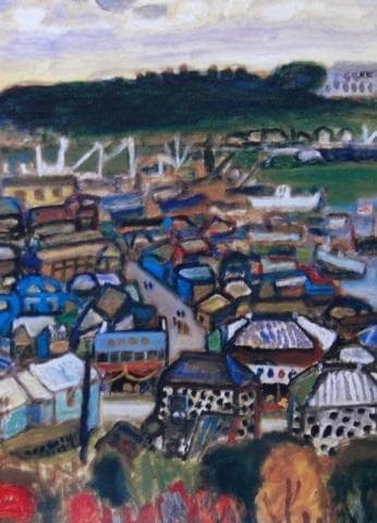 鈴木信太郎、【伊豆下田港】、希少な大判額装用画集より、美品、日本人画家