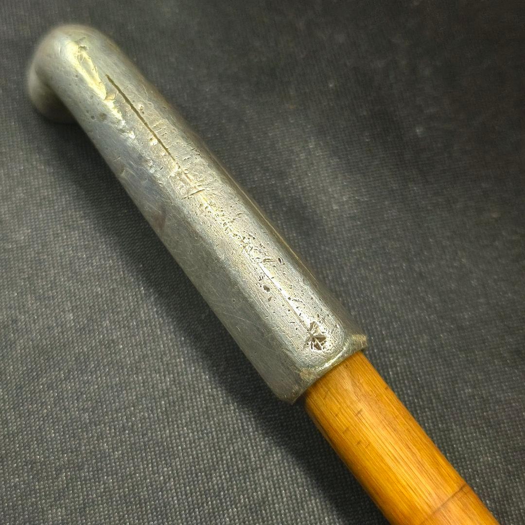 銀製煙管 網代筒 本革タバコ入れ 古銅細工金具 明治ガラス緒締玉