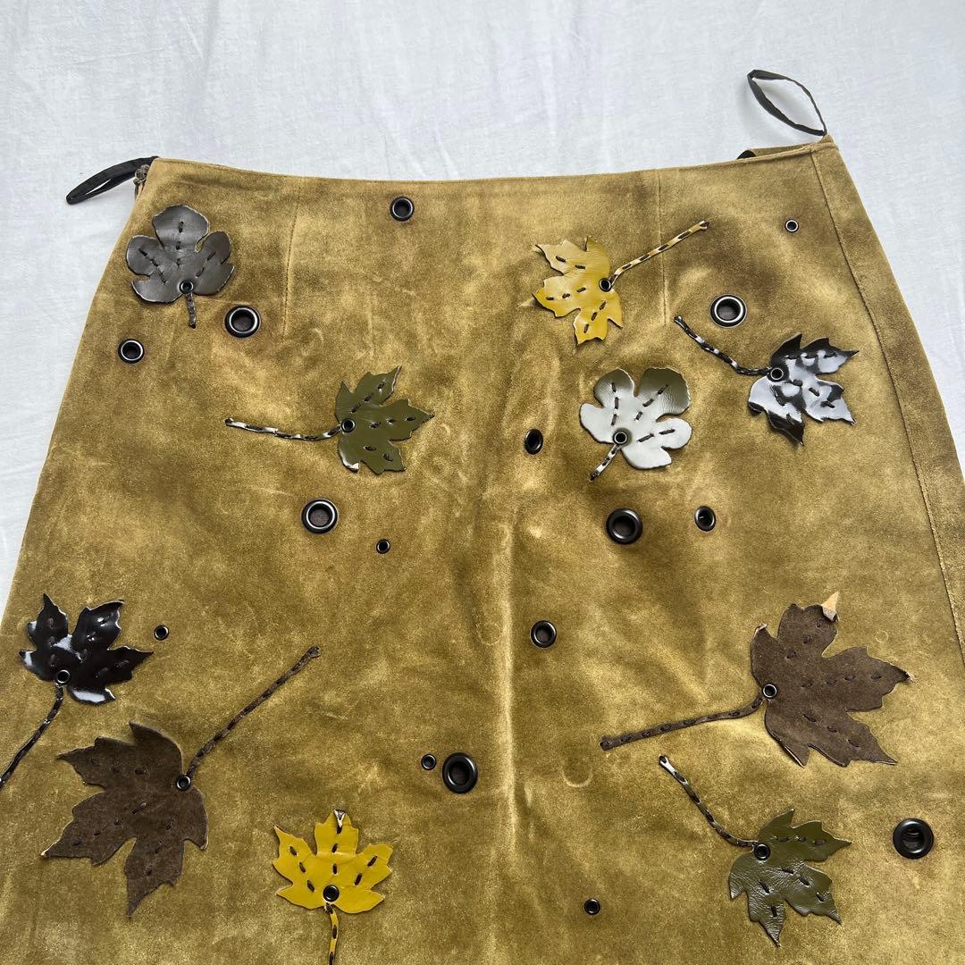 FW 99 Prada Suede Leaf Appliqué Skirt