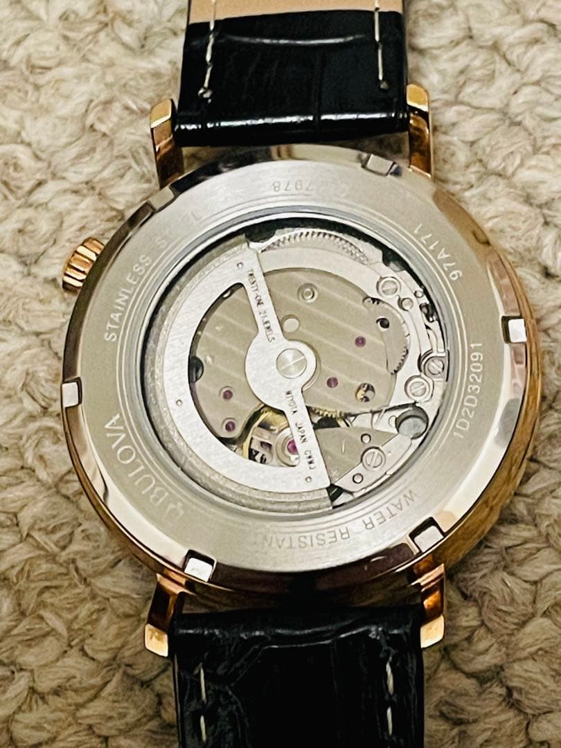 新*郎様 Bulova クラシック自動巻き ピンクゴールドブラック新品革ベルト交