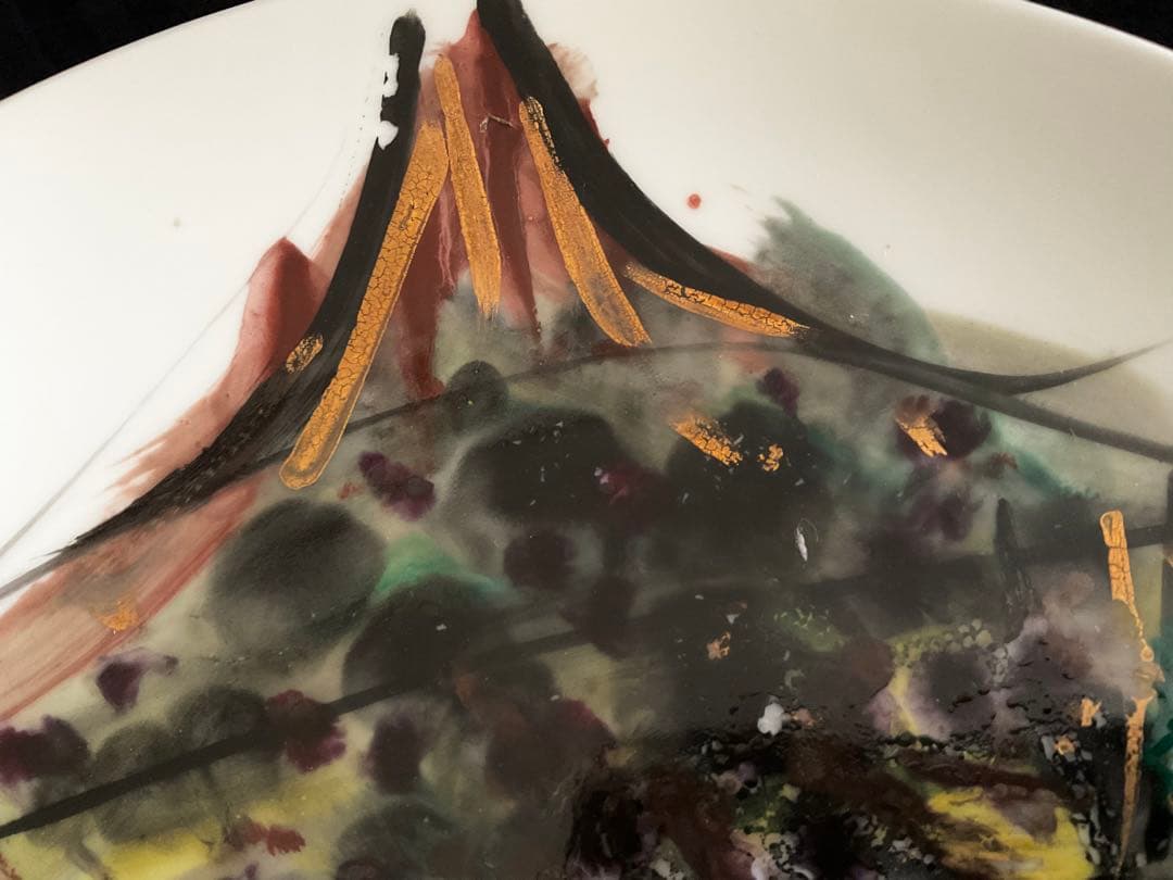 稀少！加山四郎(1900~1972)自筆絵付皿「鰈ほうぼうと鰈の図」供