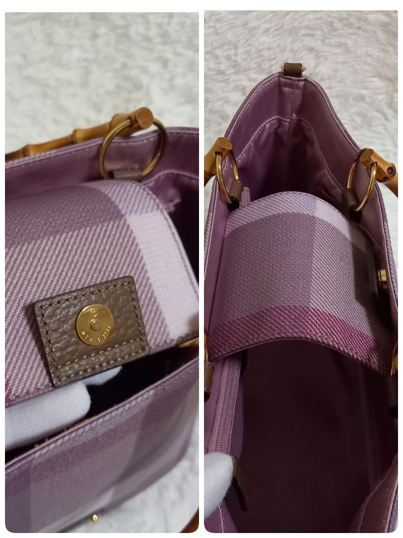 ブルーレーベルクレストブリッジ　２wayハンドバッグ　バンブー　チェック