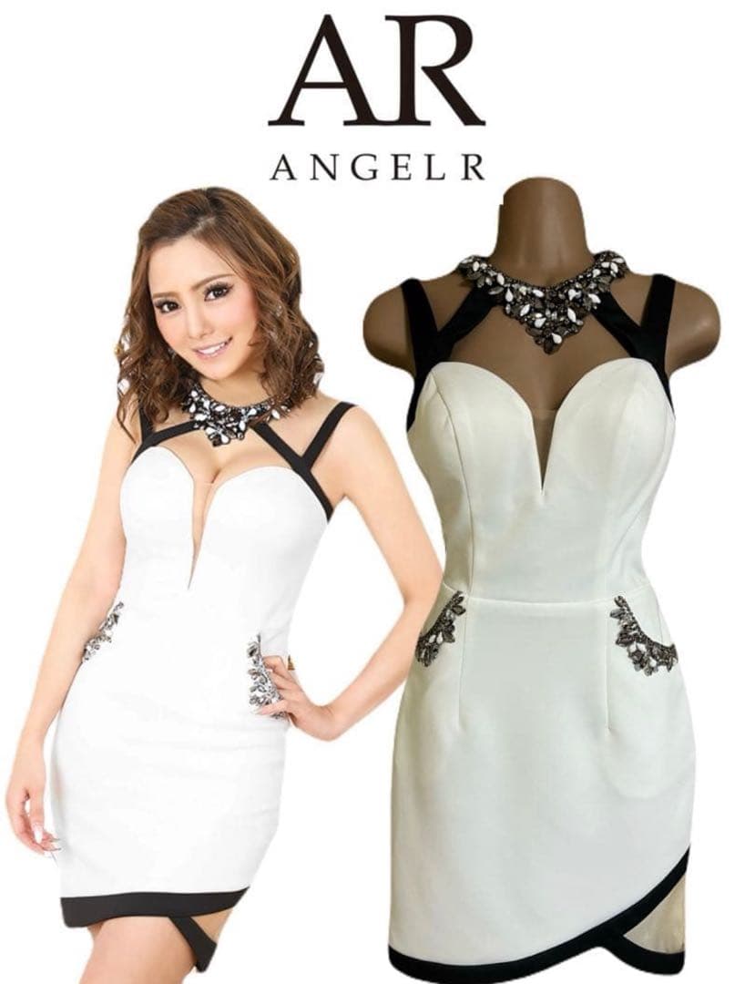 エンジェルアールビジューネックバイカラーミニドレス