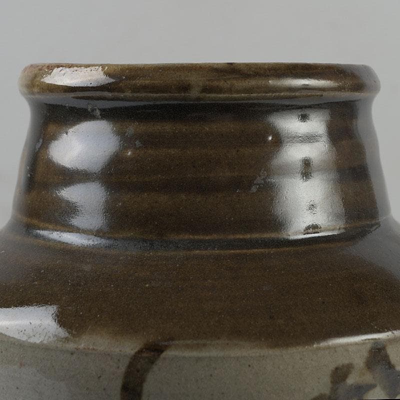 人間国宝 濱田庄司作 鐵絵花瓶 共布共箱 M R9136H