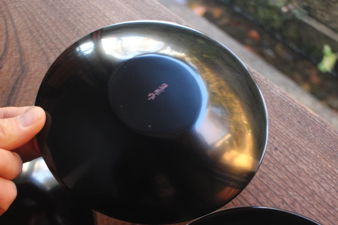 デッドストック！上質黒漆に優美な桔梗蒔絵の映える銘々皿5点（検輪島塗銘々皿蒔絵皿