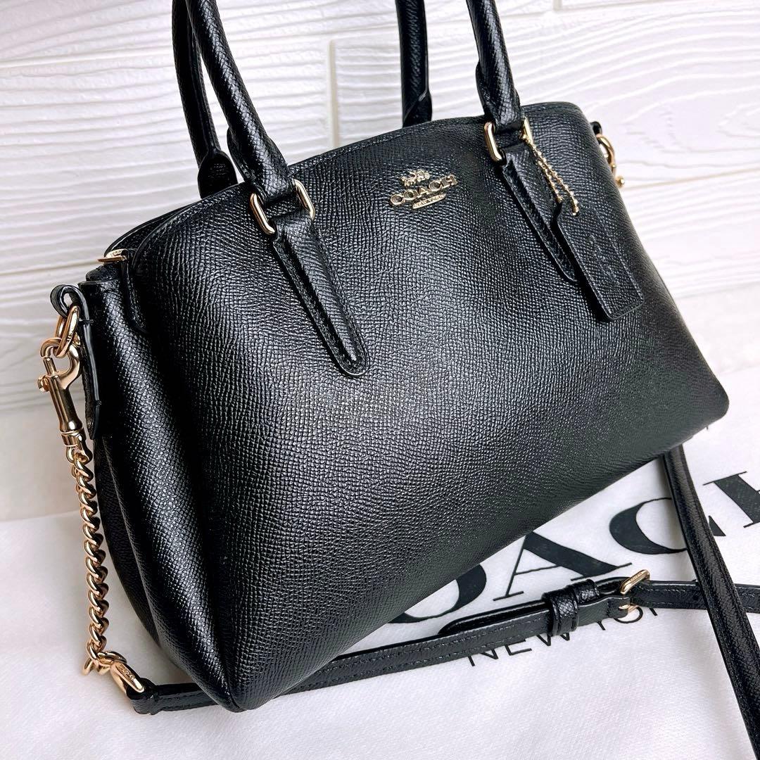 極美品☆COACHコーチ 2wayチェーンショルダーバッグ ブラック レザー