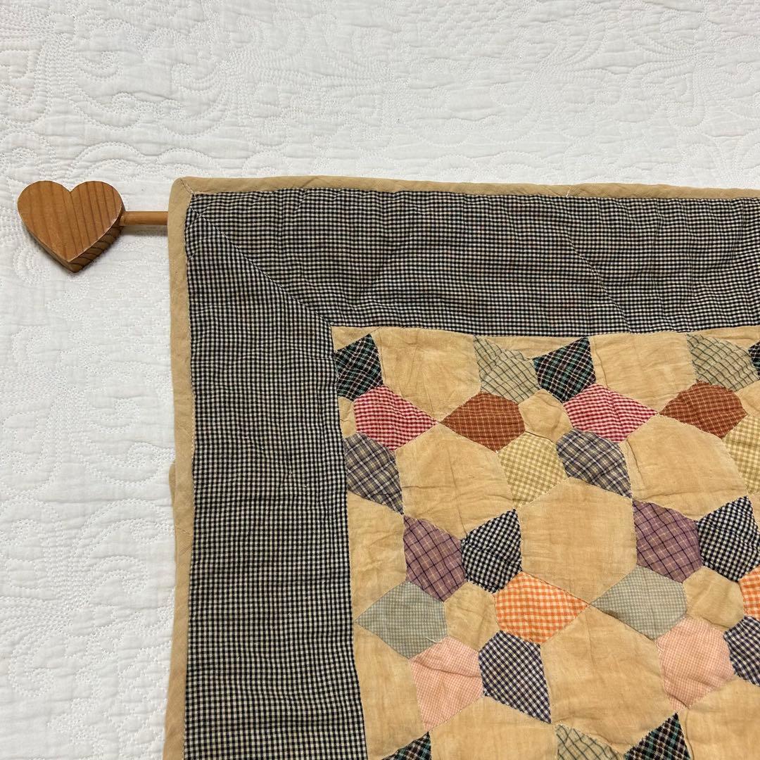 美品【アンティーク コットンキルト長方形】六角形パッチワーク【プレ